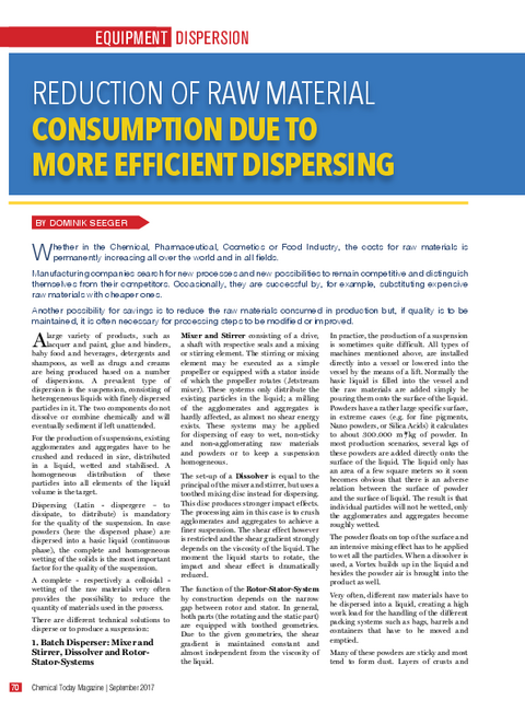 Artikelvorschau "Reduction of raw material consumption due to more efficient dispersing"