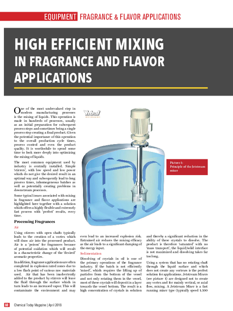 Artikelvorschau "High efficient mixing in fragrance and flavor applications"